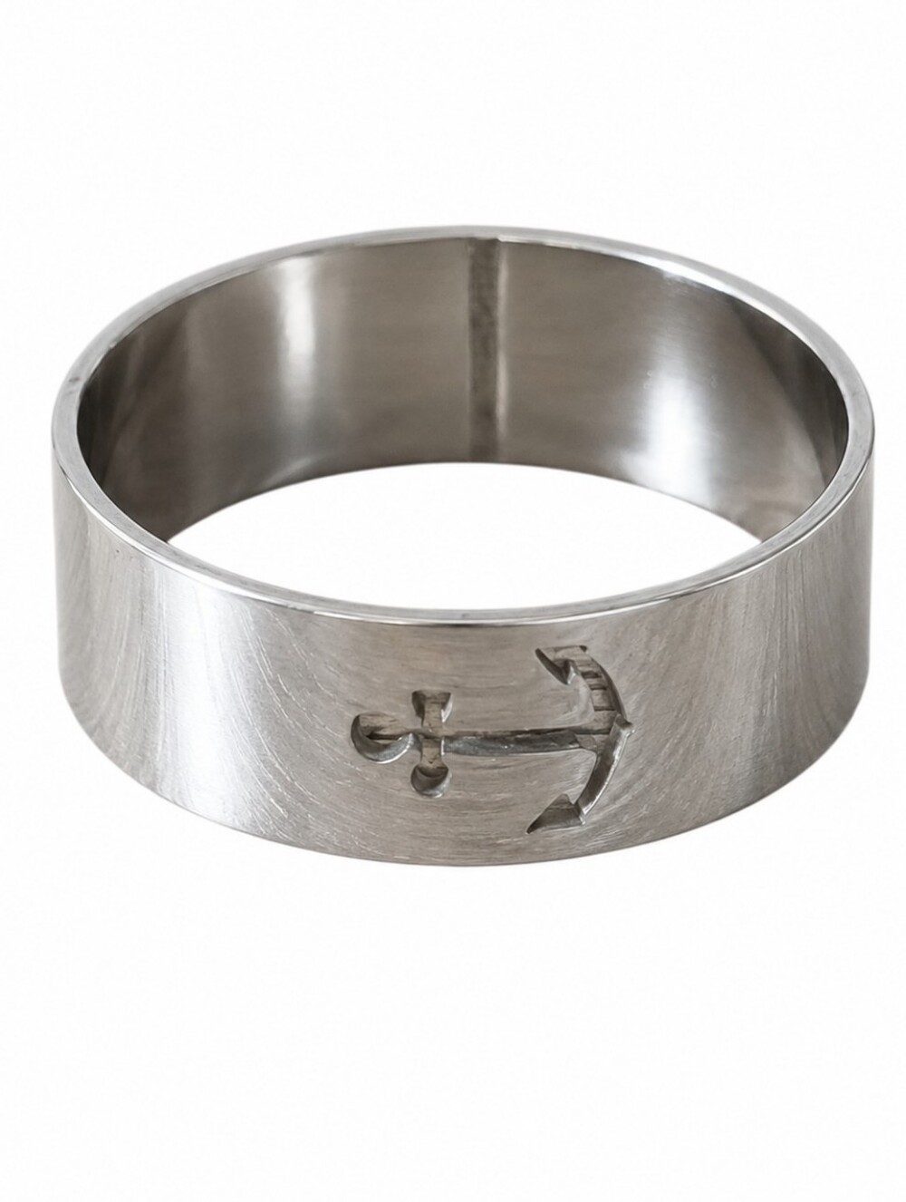 Stainless Steel Ring Size 10 Anchor Engraved Cut Out Silver Tone Wedding Band